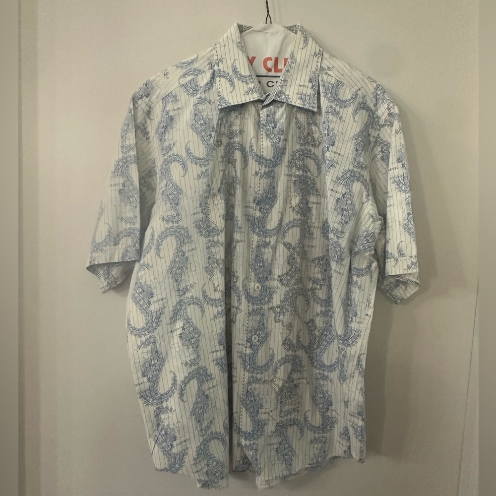 Bugatchi Men Classic Fit Short Sleeve Shirt - Large - Paisley Pattern - Picture 1 of 11